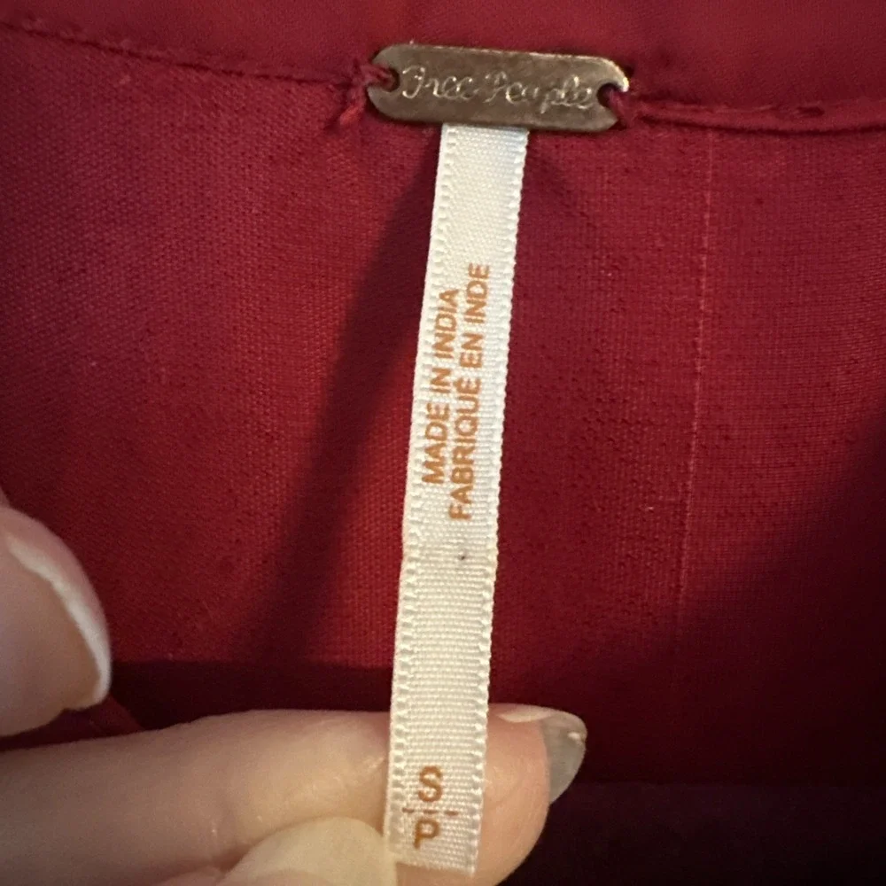 Free People Red Velvet Mini Dress Embroidered Details Size Small - Picture 5 of 13